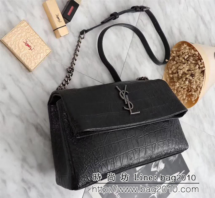 YSL聖羅蘭 鱷魚皺紋皮 鏈條單肩斜挎包 26807 YAS1009